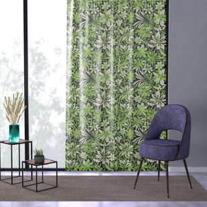 Floral Window Curtain - Flowers on Green Polyester - Dipaliz - Curtains