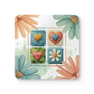 Hearts Corkwood Coaster Set – Floral Design - Dipaliz - Coasters