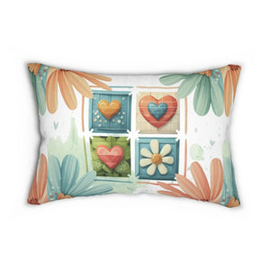 Hearts Lumbar Pillow - Spun Polyester Elegance - Dipaliz - 20’’ × 14’’ - Home Decor