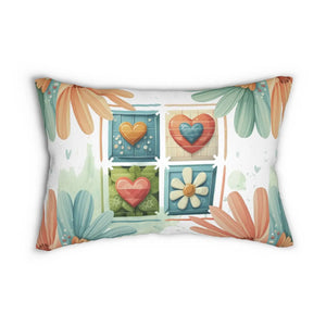 Hearts Lumbar Pillow - Spun Polyester Elegance - Dipaliz - 20’’ × 14’’ - Home Decor