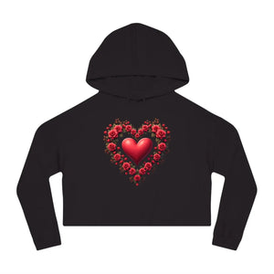 Trendy Cropped Hooded Sweatshirt - Floral Hearts Design - Dipaliz - Hoodies