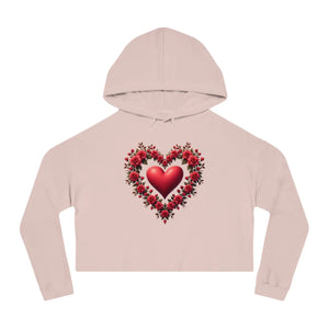 Trendy Cropped Hooded Sweatshirt - Floral Hearts Design - Dipaliz - Hoodies