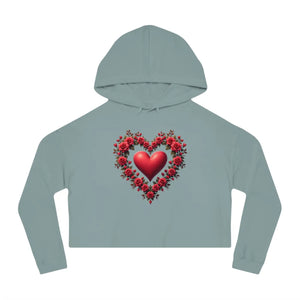 Trendy Cropped Hooded Sweatshirt - Floral Hearts Design - Dipaliz - Hoodies