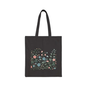 Vibrant Flowers Cotton Canvas Tote - Colorful Statement Bag - Dipaliz - Black / 15’’ x 16’’ - Bags