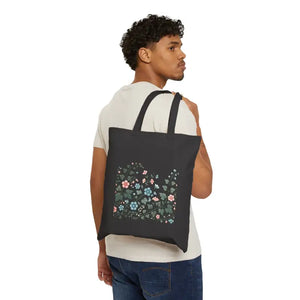 Vibrant Flowers Cotton Canvas Tote - Colorful Statement Bag - Dipaliz - Bags