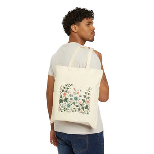 Vibrant Flowers Cotton Canvas Tote - Colorful Statement Bag - Dipaliz - Natural / 15’’ x 16’’ - Bags