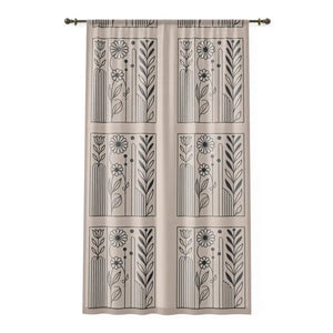 Flowers Outlines Window Curtain - Enchanting Design - Dipaliz - Sheer / White / 50’’ × 84’’ - Curtains