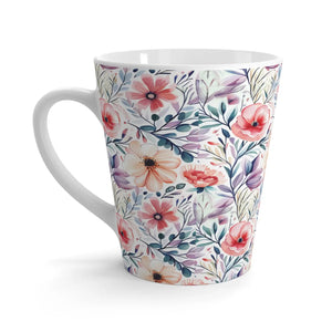 Latte Mug - Flowers Pattern 12oz Design - Dipaliz