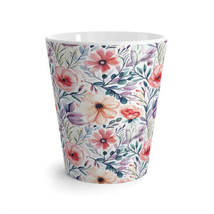 Mug - Latte Flowers Pattern 12oz Mood Boosting Design - Dipaliz