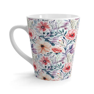 Mug - Latte Flowers Pattern 12oz Mood Boosting Design - Dipaliz