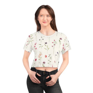 Floral Aop Crop Tee - Flowers Pattern Style - Dipaliz - White Stitching / Xs - T-shirts