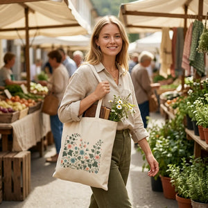 Dipaliz flowers cotton canvas tote vibrant - bags