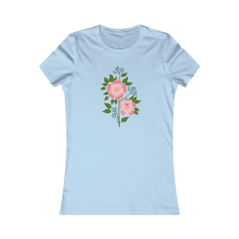 Blossom in Comfort: Women’s Favorite Pink Flower Tee - l / Baby Blue T-shirt