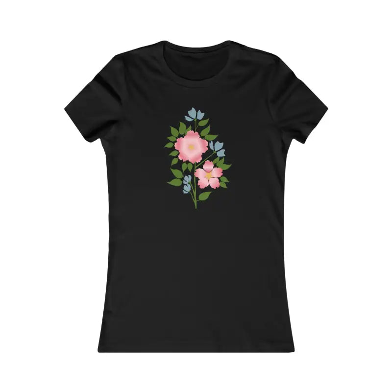 Blossom in Comfort: Women’s Favorite Pink Flower Tee - s / Black T-shirt