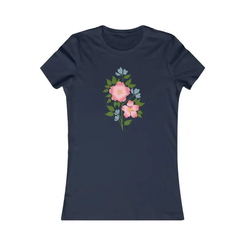 Blossom in Comfort: Women’s Favorite Pink Flower Tee - s / Navy T-shirt