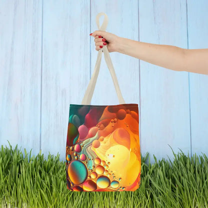 Vibrant Abstract Tote Bag with Black Cotton Handles - 13’’ × / Beige Bags