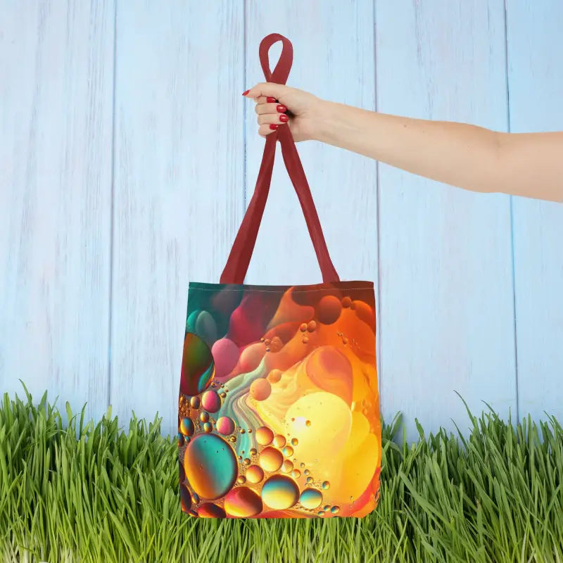 Vibrant Abstract Tote Bag with Black Cotton Handles - 13’’ × / Red Bags