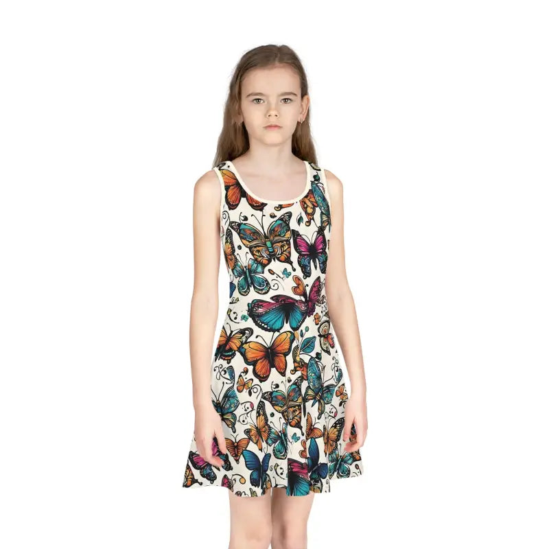 Flutter in Style: Girls’ Sleeveless Sundress with Butterflies Pattern - All Over Prints