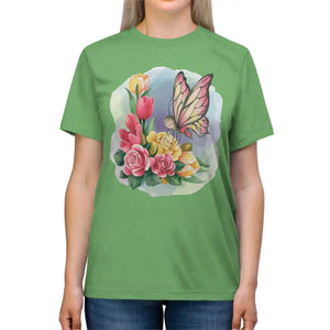 Triblend Tee Butterfly with Spring Flowers Women’s Fashion Dipaliz - Green Triblend / s - T-shirts