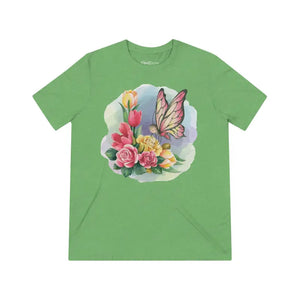 Triblend Tee Butterfly with Spring Flowers Women’s Fashion Dipaliz - T-shirts