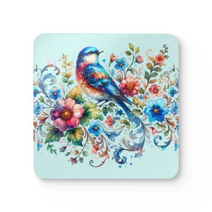 Corkwood Coaster Set - Birds Flowers Design - Dipaliz - Cork / 3.75’’ × / Square - Coasters