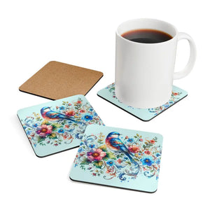 Corkwood Coaster Set - Birds Flowers Design - Dipaliz - Cork / 3.75’’ × / Square - Coasters