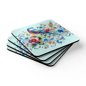 Corkwood Coaster Set - Birds Flowers Design - Dipaliz - Cork / 3.75’’ × / Square - Coasters