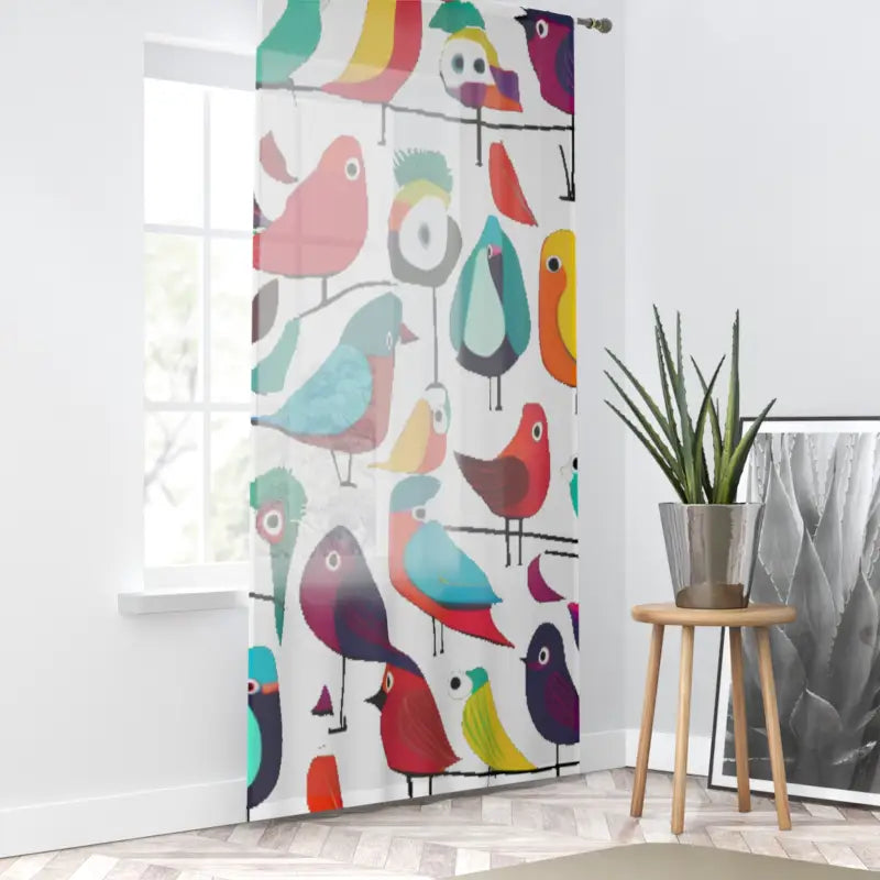 Fluttering Feathers: Vibrant Colorful Birds Window Curtain - Home Decor