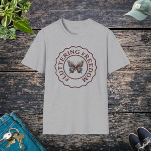 Fluttering Freedom Cotton Tee - Softstyle Butterfly Shirt - Dipaliz - Sport Grey / s - T-shirts