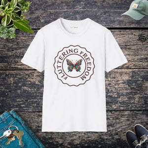 Fluttering Freedom Cotton Tee - Softstyle Butterfly Shirt - Dipaliz - White / s - T-shirts