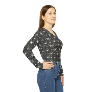 Long Sleeve v Neck Butterflies Pattern Tee - Dipaliz - T-shirts