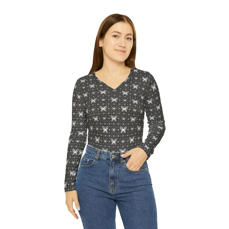 Fluttery Butterflies V-neck Long Sleeve Top - All Over Prints