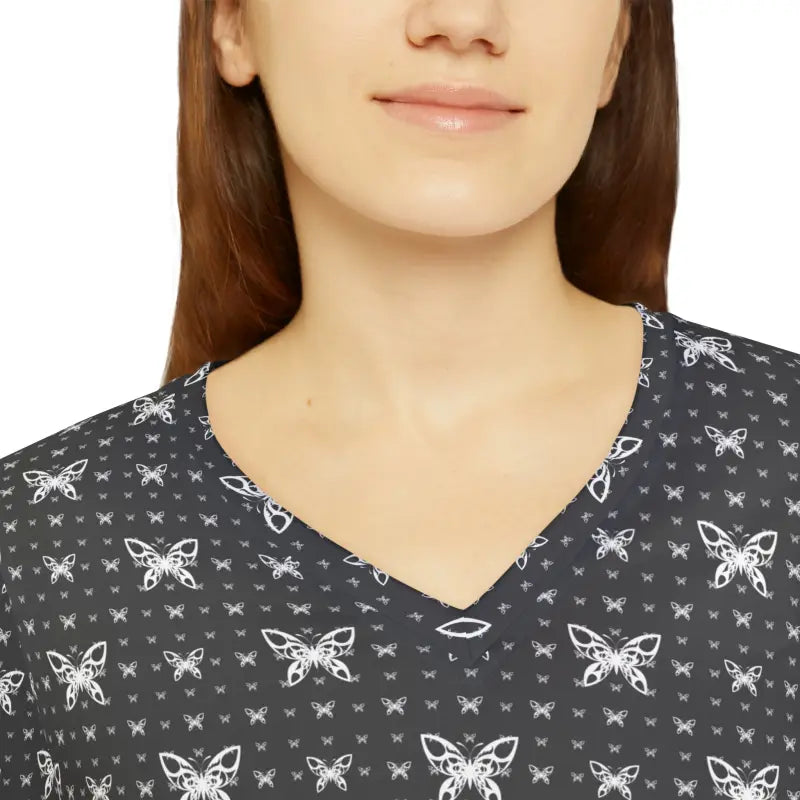 Fluttery Butterflies V-neck Long Sleeve Top - All Over Prints