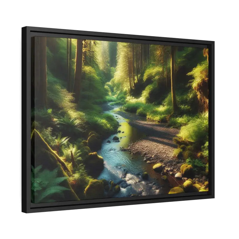 Serene Creek Forest Matte Canvas in Sleek Black Frame