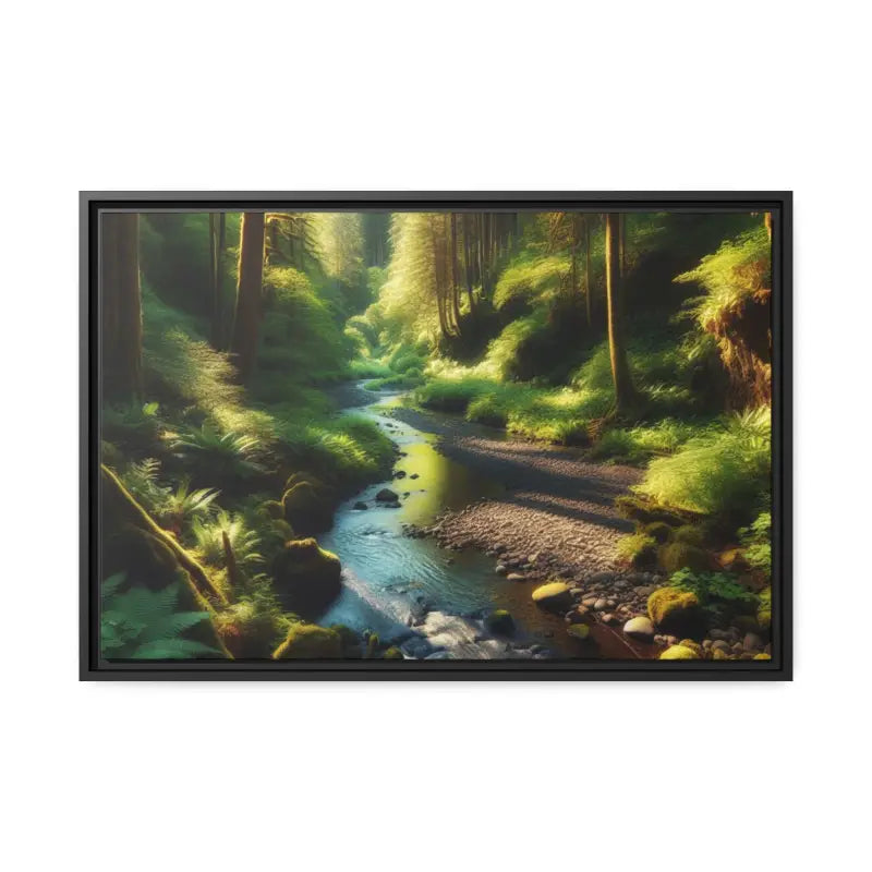 Serene Creek Forest Matte Canvas in Sleek Black Frame - 30″ x 20″ (horizontal) / 1.25’’