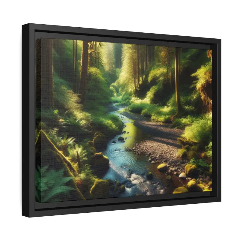 Serene Creek Forest Matte Canvas in Sleek Black Frame