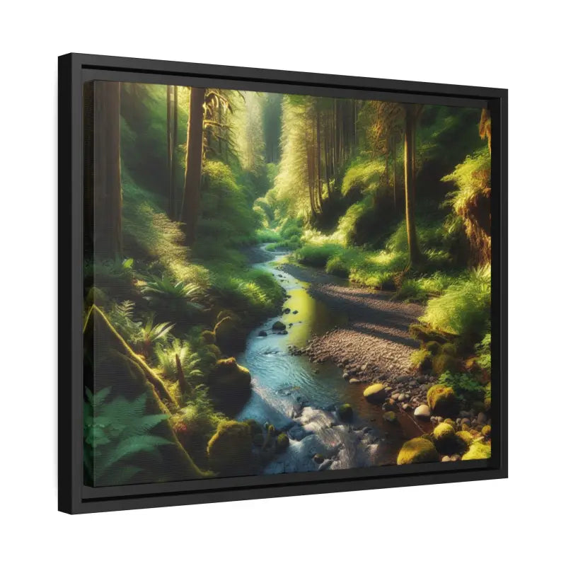 Serene Creek Forest Matte Canvas in Sleek Black Frame