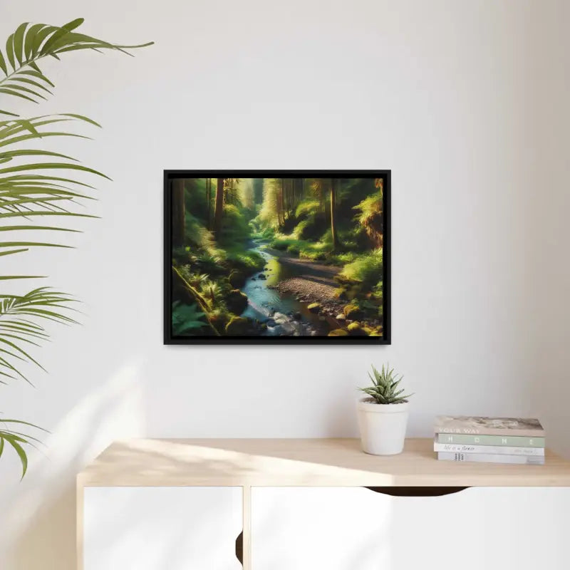 Serene Creek Forest Matte Canvas in Sleek Black Frame