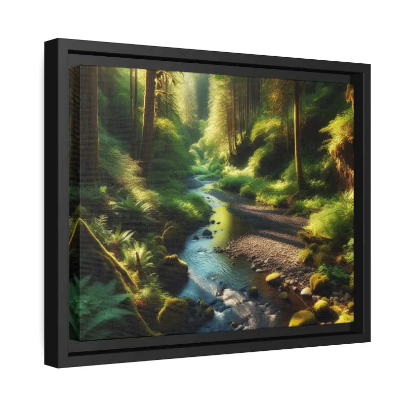 Serene Creek Forest Matte Canvas in Sleek Black Frame