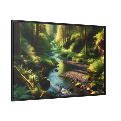 Serene Creek Forest Matte Canvas in Sleek Black Frame