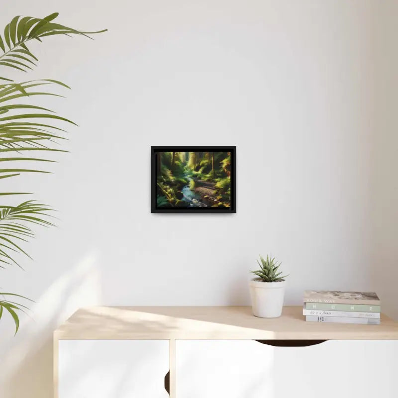 Serene Creek Forest Matte Canvas in Sleek Black Frame