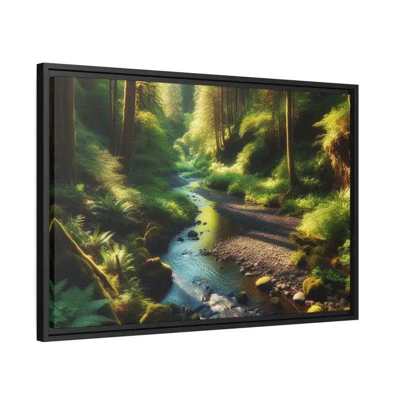 Serene Creek Forest Matte Canvas in Sleek Black Frame