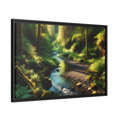 Serene Creek Forest Matte Canvas in Sleek Black Frame