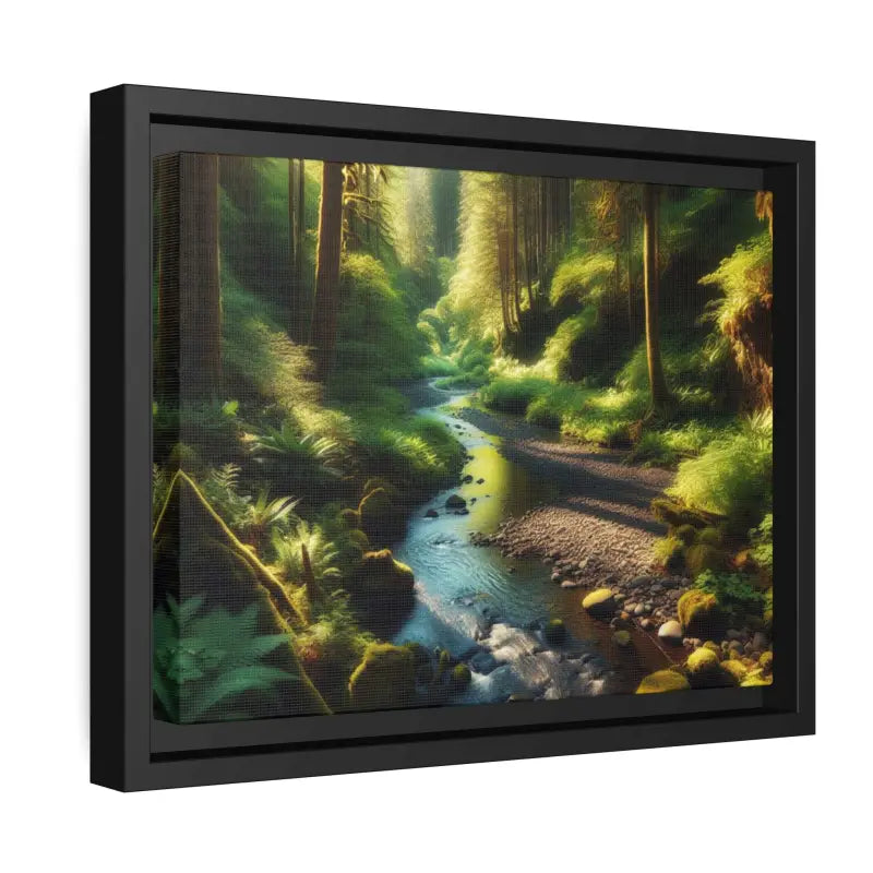 Serene Creek Forest Matte Canvas in Sleek Black Frame