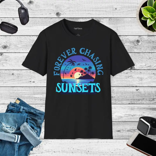 Chase Sunsets in Comfort: Unisex Cotton T-shirt - Black / s T-shirt