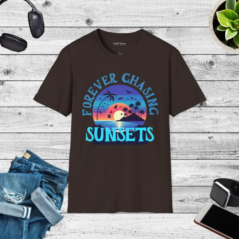 Chase Sunsets in Comfort: Unisex Cotton T-shirt - Dark Chocolate / s T-shirt