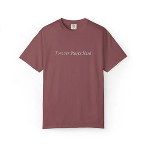 T-shirt - Embroidered Minimalist Graphic Tee Forever Starts Here - Dipaliz Brick / s