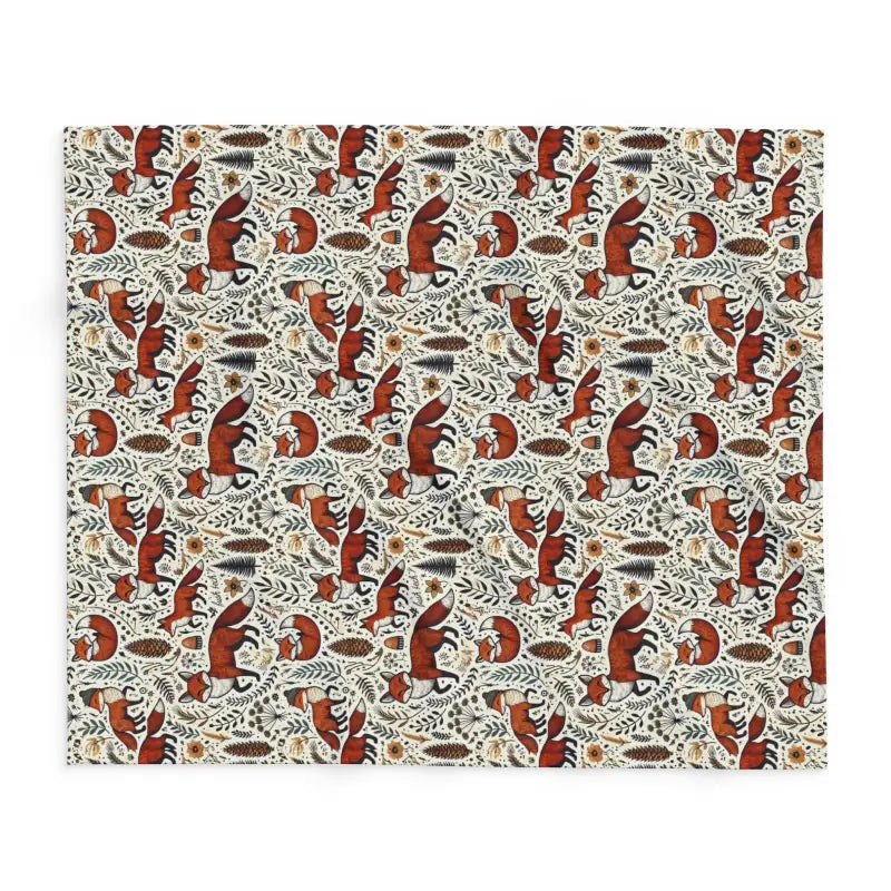 Cozy Arctic Fleece Blanket with Fox and Leaves Design - Home Decor