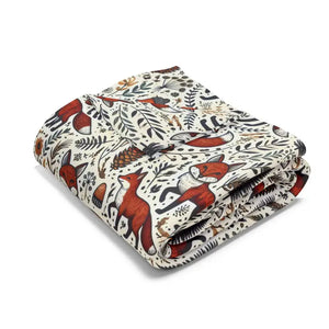 Home Decor - Arctic Fleece Blanket Fox Leaves Design Cozy Comfort - Dipaliz