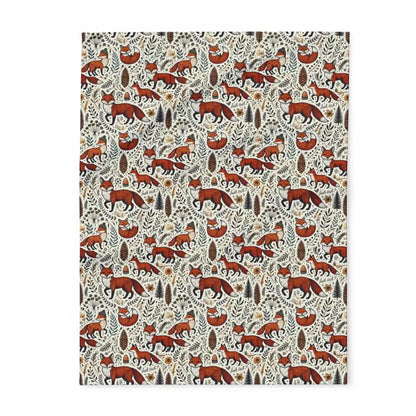 Cozy Arctic Fleece Blanket with Fox and Leaves Design - Home Decor